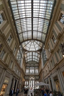 View of the Mazzini Galleries shopping centre with roof construction, Genoa, Italy