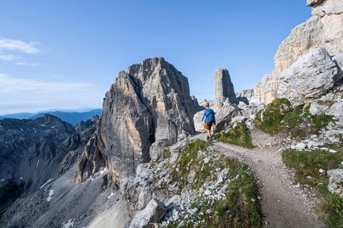Mountaineers on a hiking trail, Via Ferrata Bocciere Centrale via ferrata, spectacular mountain