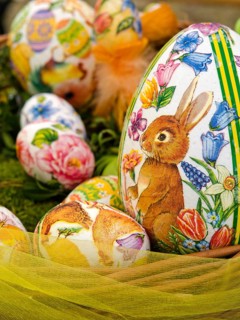 Easter decoration, colorful painted egg with Easter bunny in Poland