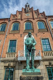 Statue of the Danish king Christian IX in front of the town hall in Nyborg, Funen, Fyn, Fyn Island,