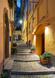 Narrow streets of Bellagio by night, Lake Como, Italy