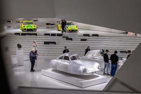 Porsche Museum Stuttgart. The Porsche Type 64, built in 1939, is the forefather of Porsche sports