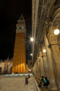 St Mark's Campanile at night, Venice, Veneto, Italy