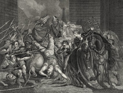 Sir William Walworth, Oberbürgermeister von London, tötet Wat Tyler in Smithfield, englischer