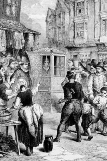 George Villiers, 1st Duke of Buckingham (1592 to 1628), is seen riding through the streets in his