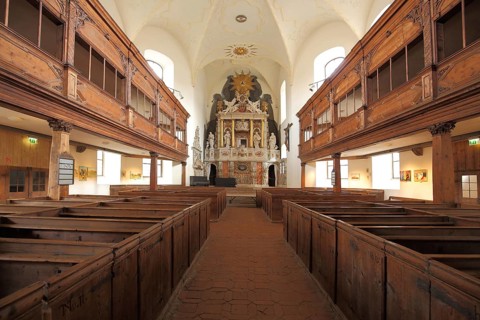 Interior view of baroque St. Blasii church, wood, Quedlinburg, Harz, Saxony-Anhalt, Germany
