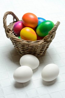 Colourful Easter eggs in baskets, Easter, Easter egg hunt