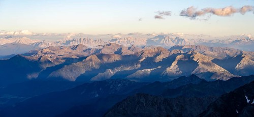 Mountain panorama at sunset, Stubai Alps, South Tyrol, Italy