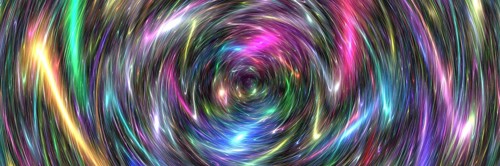 An abstract digital artwork depicting a swirling galaxy in a spectrum of vivid colors. This image
