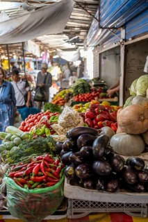 Stall selling vegetables at the Osh Bazaar, Bishkek, Kyrgyzstan