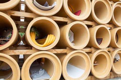 Housing pipes, conceptual artwork, 'When We Were Exhaling Images' by artist Hiwa K, documenta 14