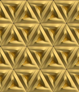 A captivating 3D geometric pattern, showcasing triangular forms in luxurious gold tones. Ideal for