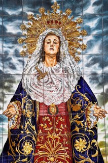 Painted wall tiles of the Santa Virgen del Primer Dolor, Cartagena, Region of Murcia, Spain