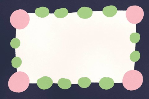 A playful illustration depicting a rectangle bordered by pink and green circles on a blue
