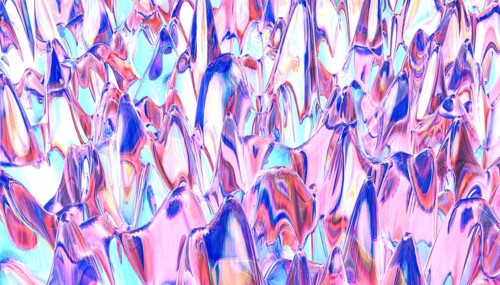 Abstract digital art showcasing ice peaks with vibrant tones of pink, blue, and purple. It creates