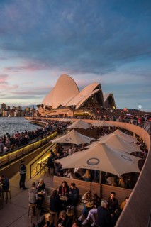 Sydney harbour with the harbour brisge and the opera after sunset, Sydney, New South Wales,