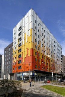 Modern architecture of buildings, Crown Place, Central Campus, University of Liverpool, England, UK