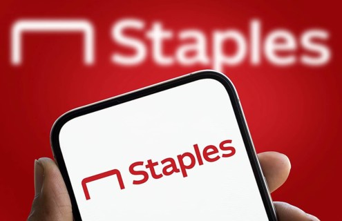 Staples logo is displayed on smartphone