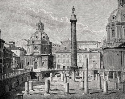 The Trajan's Column, a Roman triumphal column in Rome, Italy