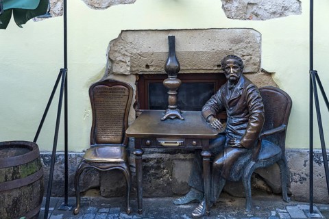 Sculpture by the inventor of the gas lamp Ihnziy Lukasevych, Lviv, Ukraine