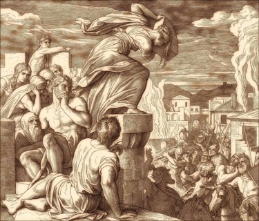 Battle of Thebaz, Death of Abimelech, Old Testament, by Julius Schnorr von Carolsfeld, 1860