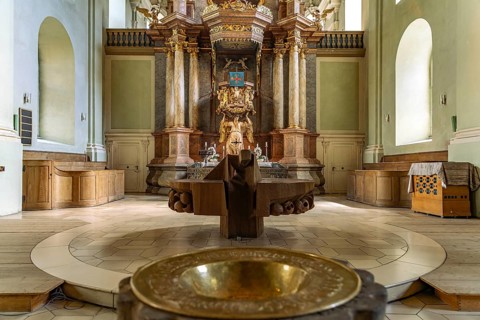 Altar of the Neustädter Church in Erlangen, Middle Franconia, Bavaria, Germany