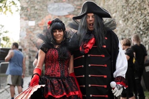 BOLKOW, POLAND - JULY 14, 2023: An unidentified participants of the Castle Party on the street in