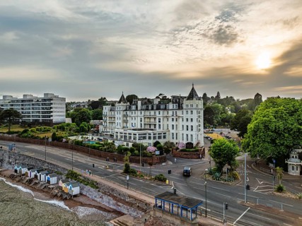 The Grand Hotel in Torquay from a drone, English Riviera, Torbay, Devon, England, United Kingdom