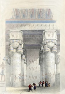 View under the portico of the temple of Dendera, Egypt, around 1850, Historical, digitally restored