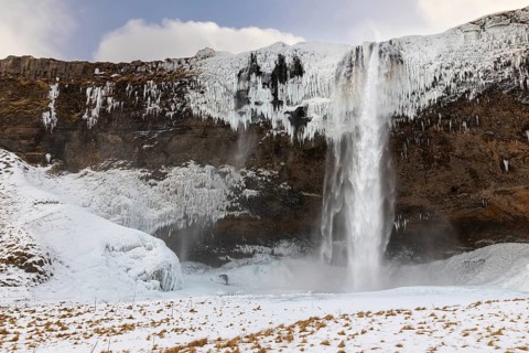 Seljalandsfoss, Rangárþing eystra, waterfall, ice, snow, winter, Hella, Iceland, Scandinavia