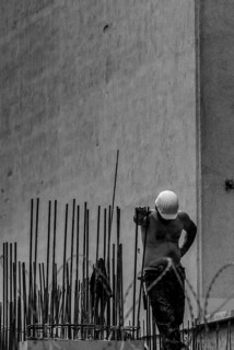 Black and white photograph, construction site at Potsdamer Platz, Berlin, Germany