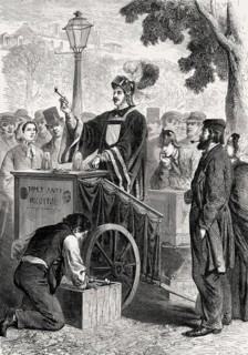 Anti-nicotine pipe merchant, demonstration by Claude Cotte, Paris, France, 1862