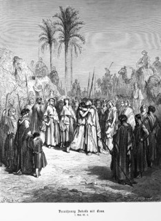 Bible, reconciliation of Jacob with Esau, Genesis, 33, 4, Moses, Old Testament, Genesis, crowd,