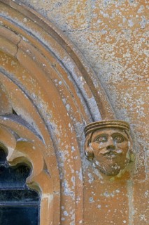 Portrait, Head, Detail, Exterior wall, Church, Stanway, The Cotswolds, England, Great Britain