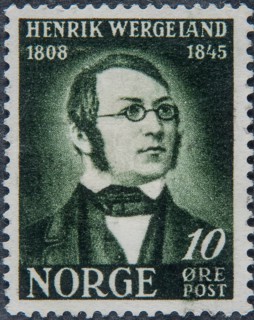 Henrik Wergeland (1808, 1845), a Norwegian writer. Portrait on Norwegian postage stamp