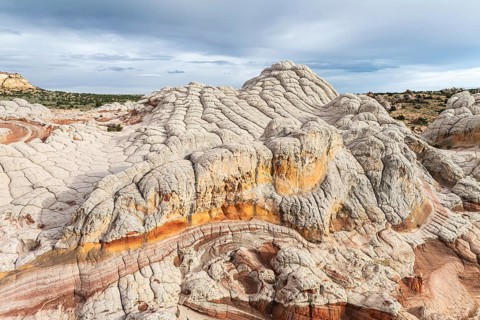 Panoramic view of the unique and colorful sandstone formations at White Pocket, Arizona, USA.