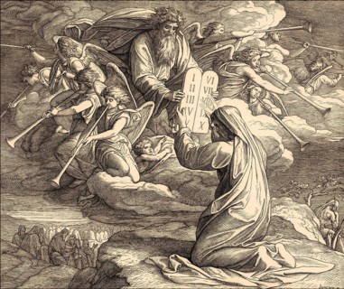 Law given to Moses at Sinai, the ten Commandments, Old Testament, by Julius Schnorr von Carolsfeld,