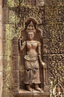 Apsara relief at the sanctuary of the mountain temple Wat Phu, Champasak province, Laos
