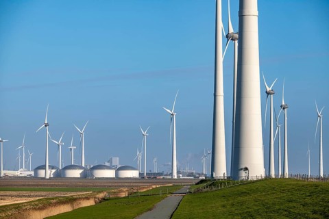 Westereems and Growind wind farms, in the north of the Netherlands, near Eemshaven, energy center,