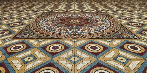 Floor mosaic in Palácio da Bolsa, neoclassical style stock exchange, magnificent building, UNESCO