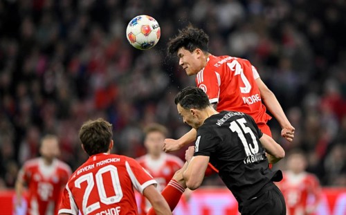 Header duel One-on-one action Min-jae Kim FC Bayern Munich FCB (03) against Haris Tabakovic