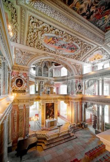 Chancel with the two-storey organ, baroque church, baroque castle church of St Trinitatis at