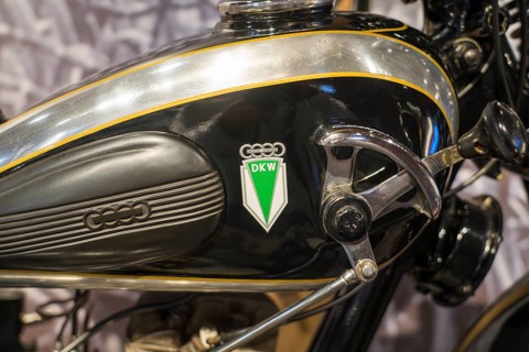 Logotype of a DKW SB 200 motorbike, 1933, PS.SPEICHER Museum, Einbeck, Lower Saxony, Germany