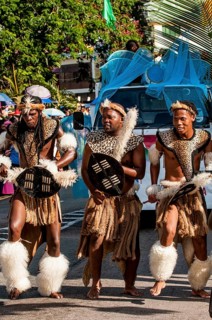Street parade in the International Carnival Seychelles, in Victoria, Mahe, Republic of Seychelles,