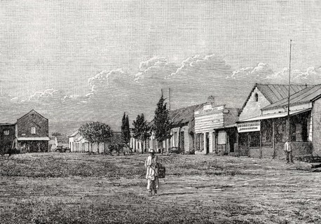 Market square in 1881, Pretoria, South Africa, From British Battles on Land and Sea, by James Grant