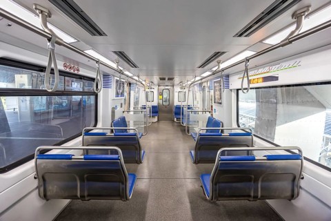 Train interior of the Miami Miami-Dade Metrorail metro from Hitachi Rail subway at Airport Airport