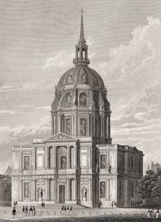 Dome of Les Invalides, Paris, antique steel engraved print, 1831