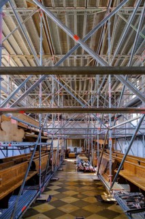 Scaffolding in a church, church renovation, St Kilian, Bad Heilbrunn, Upper Bavaria, Germany