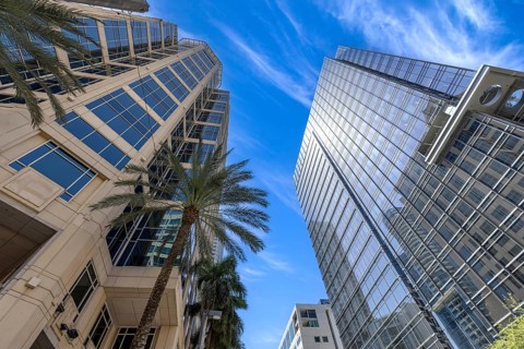 Florida, Fort Lauderdale, Las Olas Boulevard. Downtown financial district and city skyline