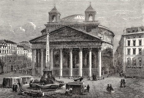 The Pantheon with the twin bell towers, former temple, Rome, Italy, 19th Century